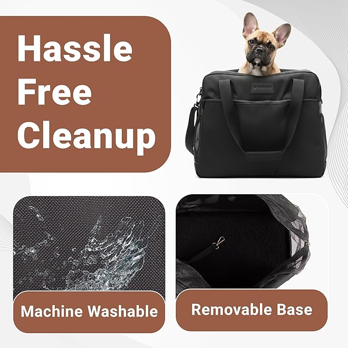 Soft-Sided Dog Carrier Bag, Airline Approved Pet Tote for Small Dogs & Cats, Breathable Mesh, Machine-Washable Cushion, TSA Friendly, Black