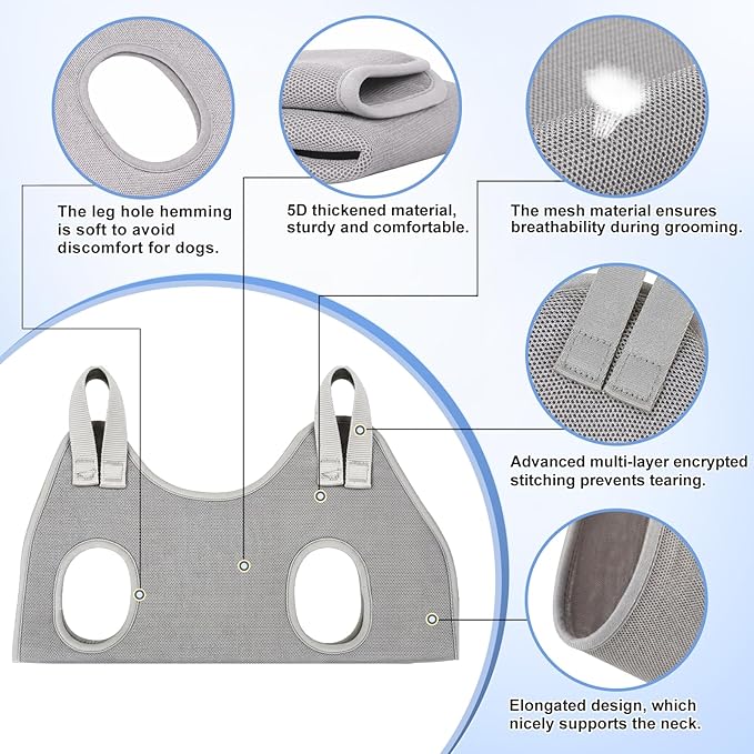 Kkiimatt Dog Grooming Hammock Harness,XXX-Large Silver Grey Grooming Sling for Giant Dogs,Dog Hanger Holder Restraint for Nail Trimming, Hanging Harness Hammock for Nail Clipping