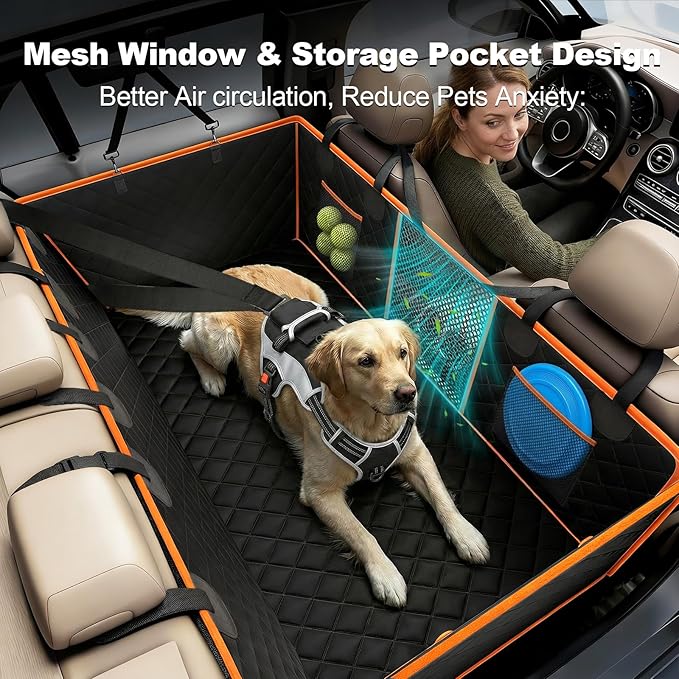 PartsBling 3 in 1 Hard Bottom Car Seat Cover for Dogs, Convertible Double & Single Seat Mode, 400lbs Back Seat Extender, Waterproof Scratch-Resistant Dog Hammock for Cars SUVs Trucks