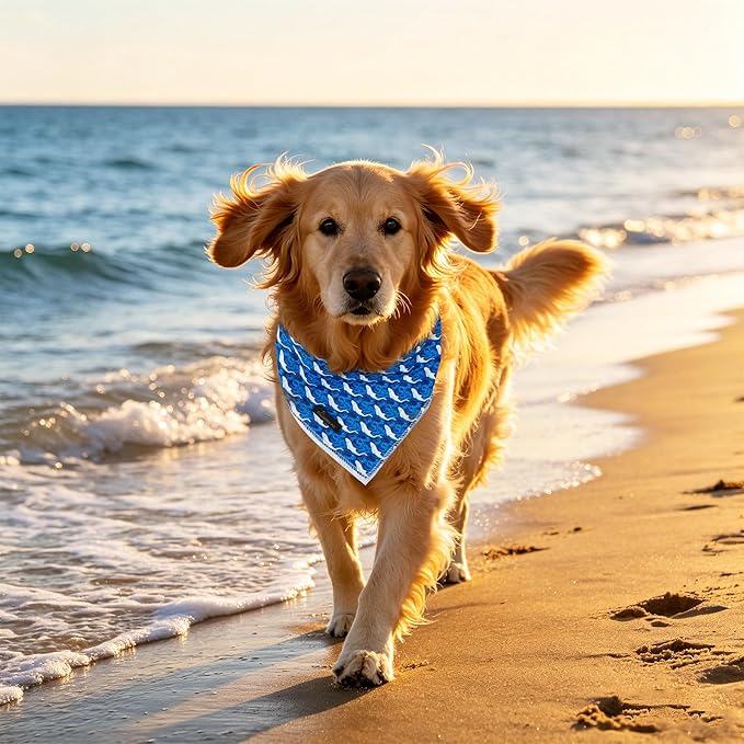 ARING PET Summer Dog Bandanas, Cute Blue White Whale Ocean Themed Pet Scarf Triangle Bib for Small Medium Large Boy Girl Dogs Cats, Puppy Kerchief for Beach Trips Daily Walks Outings Photoshoots-L