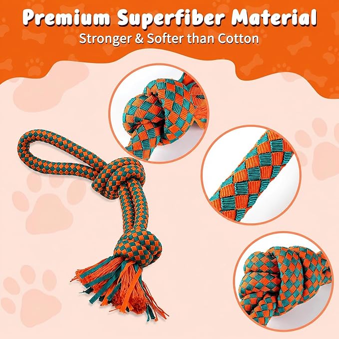 Interactive Dog Rope Toy for Large & Medium Dogs Durable Tug of War Toy for Training, Boredom Relief & Teeth Cleaning, Safe Ultra-Fiber Chew Toy for Daily Play (Small)