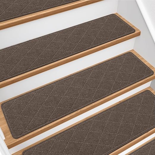 Stair Treads for Wooden Steps 4 PCS - 8’’ x 30’’, Non Slip Stair Runner, Machine Washable Stair Strips for Kids Pets and Elderly, Indoor, for Stairs (Brown)