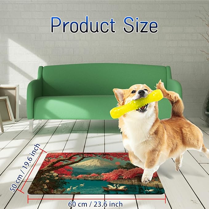 Dog Food Mat, 19.6" x 23.6" Absorbent Pet Feeding Mat for Food and Water, Waterproof Diatom Mud Pet Placemat with Non-Slip Rubber Backing, Cat Bowl Mat for Floors - Flowering Cherry Blossoms