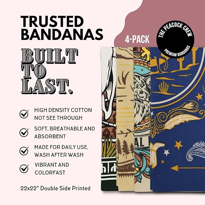 The Peacock Crew Premium Soft Cotton Bandanas Pack for Men and Women Paisley 22 x 22 inches