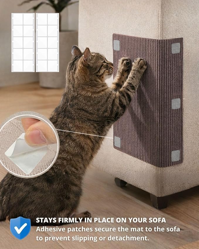 Corner & Wall Cat Scratch Mat, Self-Adhesive Trimmable Cat Scratcher, Wall Mounted Scratching Pad for Indoor Cats, Sofa Furniture Protector, Cat Post Cover Replacement (Brown, 23.6''x11.8'', 3-Pack)