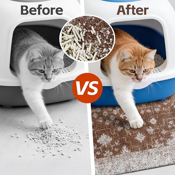 Cat Litter Mat Litter Trapping Mat, 40"x30" Waterproof Urine Proof Litter Box Mat Catcher Mat Non-Slip Washable for Kitty Kitten, Brown