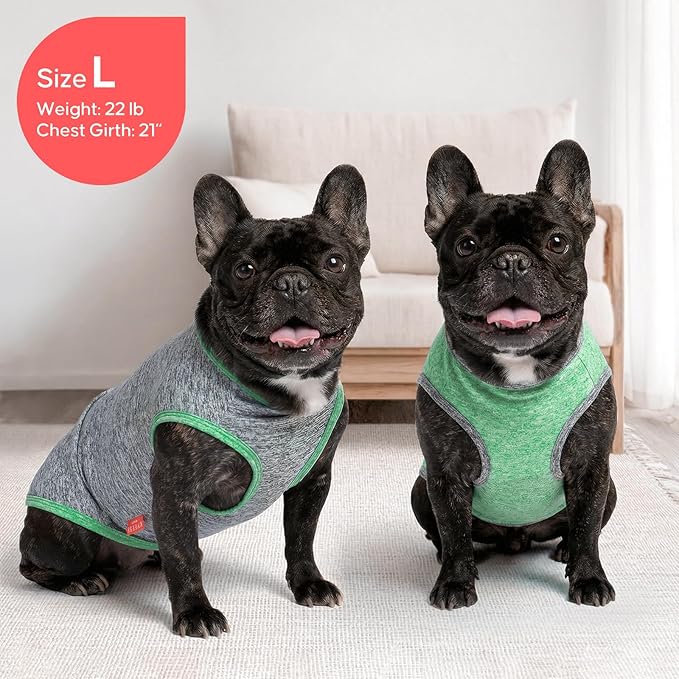 KYEESE 2Pack Dog Shirt, Lightweight Sun Protection Sleeveless Dog T Shirts for Small Dogs Boy, Breathable Pet Reflective Tank Top Summer Dogs Clothes for Outdoor Walking, Grey+Dark Green, M
