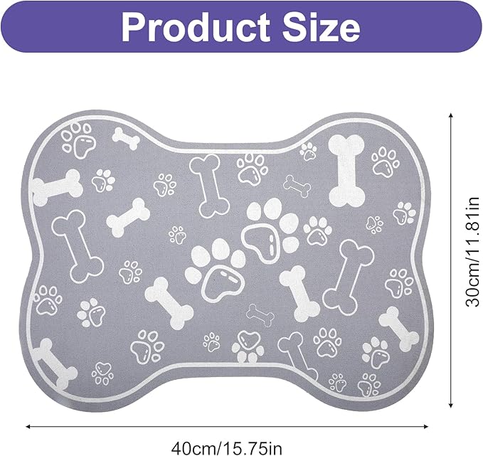 Dog Cat Food Mat Rapid Absorbent Dog Bone Shaped Placemat Water Bowl Mat No Stains Quick Dry Water Dispenser Mats Pet Accessories Supplies (15.7 × 11.8 inches/40 × 30 cm)