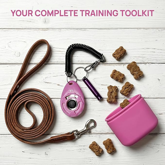 Puppy Training Clicker, Dog Training Tool, Cat Clicker, Dog Training Clicker, Dog Clicker - 2-Pack (with Wrist Strap) Pink