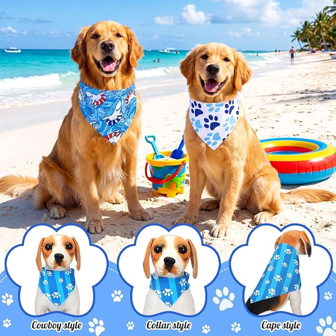 Youyole 120 Pcs Boy Dog Bandanas Bulks Summer Hawaiian Pet Scarf Blue Paw Print Dog Bandanas Cat Triangle Scarves Pet Bibs Cute Dogs Scarf for Puppy Cat Birthday Beach Party Costume