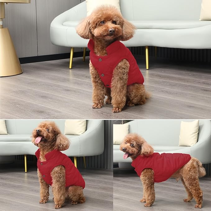 JoyDaog 2 Layers Fleece Lined Warm Dog Jacket for Winter Cold Weather,Soft Windproof Large Dog Coat,Red XXXL