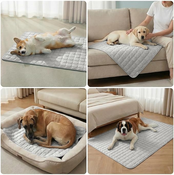 FunFurry Cooling Mat for Dogs，44"X32" Extra Large Pet Pad，Q-Max>0.5 Rapid Cooling Dense Weave Fabric，Washable Kennel Mat with Non-Slip Bottom (Light Grey, XL)