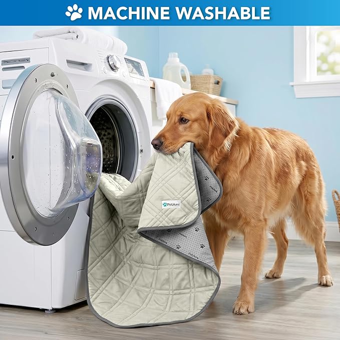 PetAmi Dog Cooling Mat, Waterproof Self Cooling Dog Pad with Non-Slip Backing, Q-Max >4.0 Pet Cooling Mat for Crate, Couch, Kennel & Car, Indoor Outdoor Summer Use, Beige, 29x40