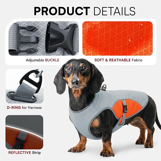 Dog Cooler Jacket for Extra Large Dogs, Dog Mesh Cooling Vest with Reflective Stripe and D Ring, Pet Cooling Jacket for Beach, Hiking, Walking, Orange-XL