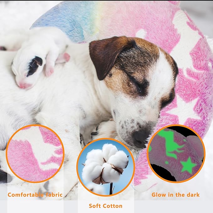 Pet Calming Pillow for Dogs, Soft U-Shaped Pillow Glow in the Dark, Joint Relief, Sleep Comfortably,Suit for Small, Medium, Large Dogs, Fluffy Pet Neck Pillow (M-Light Pink)