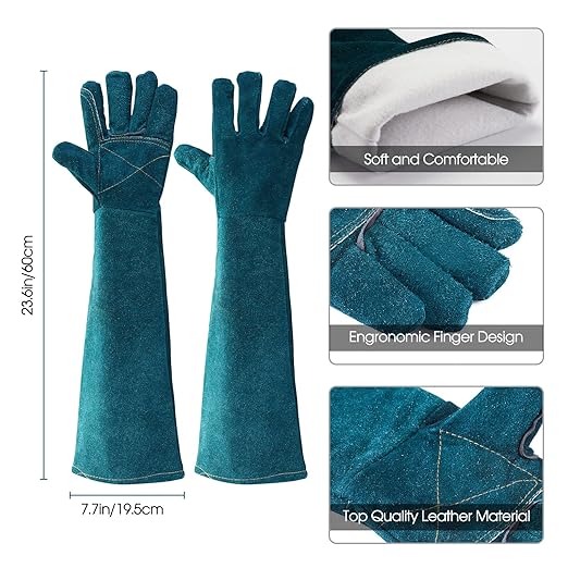 AOWPFVV Animal Handling Gloves Bite Proof Leather Dog Cat Scratch Bird Falcon Grabbing Reptile Squirrel Snake