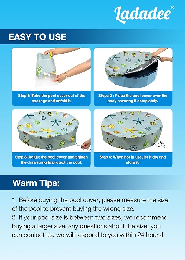 Foldable Round Dog Swimming Pool Cover, for 32 "/63“/48” Collapsible Outdoor Tub, PVC Coating Waterproof and UV Protection, Leakproof Washable Kiddie Pet Small Paddling Bath Accessories
