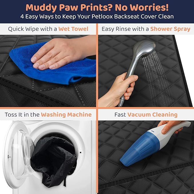 Petloox Dog Car Seat Cover for Back Seat, Waterproof Hammock for Car, SUV & Truck, Non-Slip Backseat Cover for Dogs, Heavy-Duty Dog Hammock Style Seat Protector Pets, Easy to Install & Clean