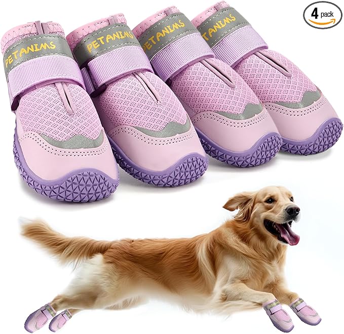 Petanims Dog Shoes for Large Dogs, Medium Dog Boots & Paw Protectors for Winter Snow, Breathable Dog Booties for Hot Pavement, Hardwood Floors Purple Size 7