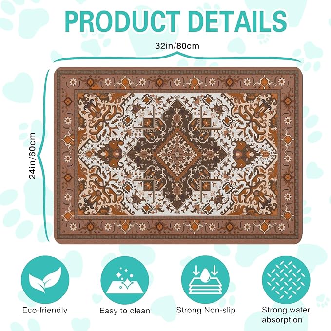 Pet Feeding Mat for Floors Waterproof Dog Mat for Food and Water Absorbent Quick Dry Non Slip mat for Cat Bowls