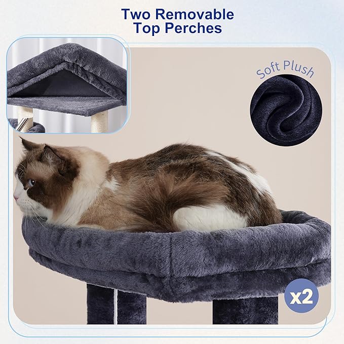 Gitelsnour Tall Cat Tree, Large Cat Tower for Adult Cats, 80.7'' (205cm) Heavy-Duty Cat Tree House for Indoor Cats 20 lbs+ with Scratching Posts, 2 Top Perches/Condos, Hammcok, Smoky Gray GCT034G