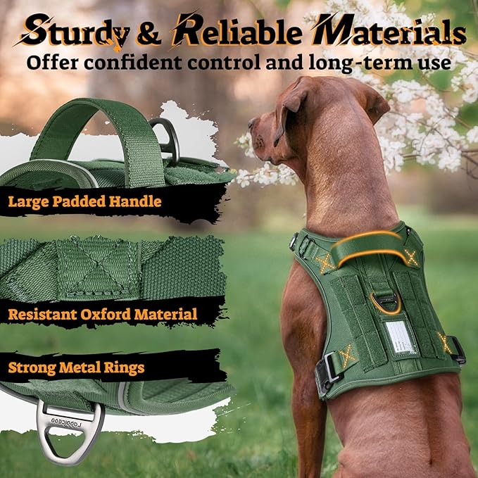 rabbitgoo Tactical Dog Harness for Large Dogs No Pull Adjustable Military Vest with Handle MOLLE Reflective Heavy Duty Dog Vest for Walking Training Hunting Outdoor Working Medium Size Dog Green XL