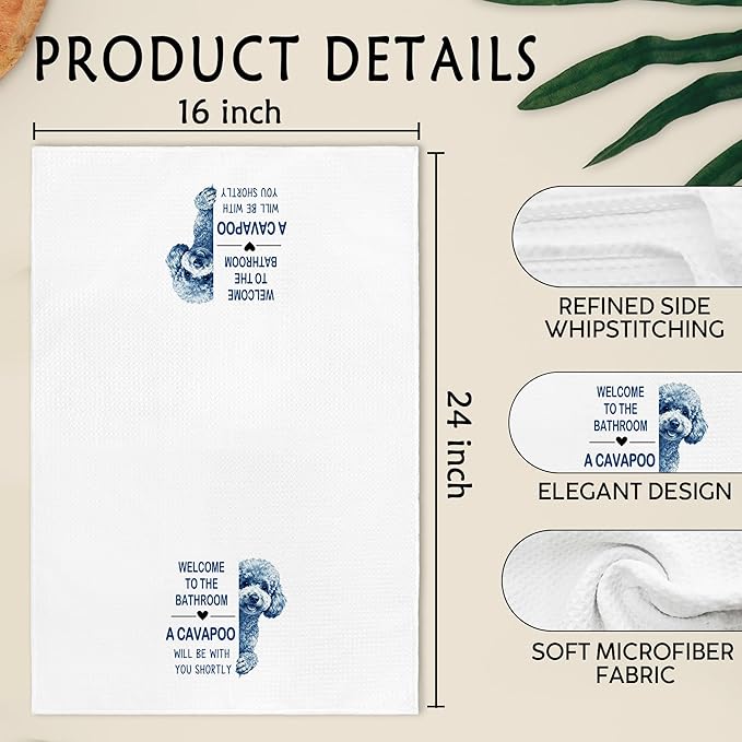 Funny Cavapoo Dog Hand Towels, Welcome to The Bathroom Hand Towels, A Cavapoo Will Be with You Shortly Dish Tea Towel for Kitchen Bathroom Decor, Dog Themed Gift for Women Men, 16x24 Inch