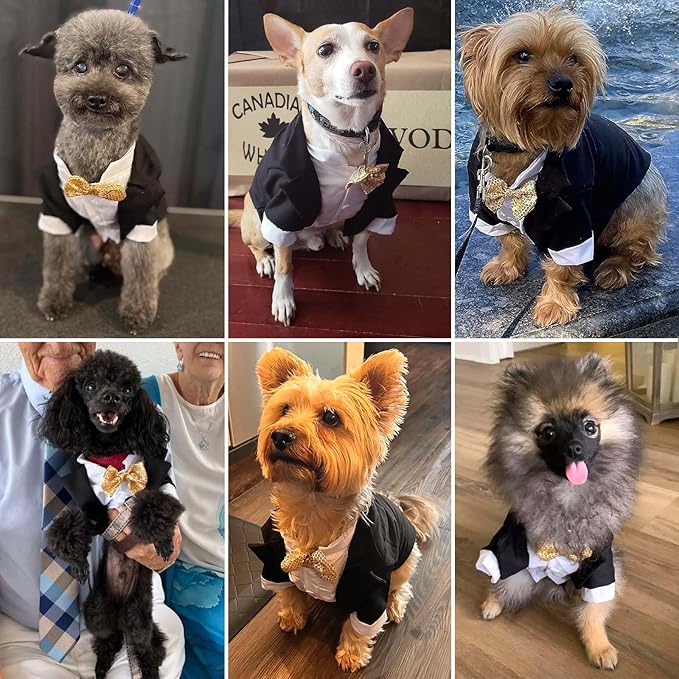 Dog Tuxedo, Formal Pet Clothes Shirt Costume Wedding Attire Party Bow Tie Suit, Pet Outfit for Small Medium Large Dogs Cats, Halloween Pet Costumes Birthday Puppy Clothing Christmas Apparel (XS)