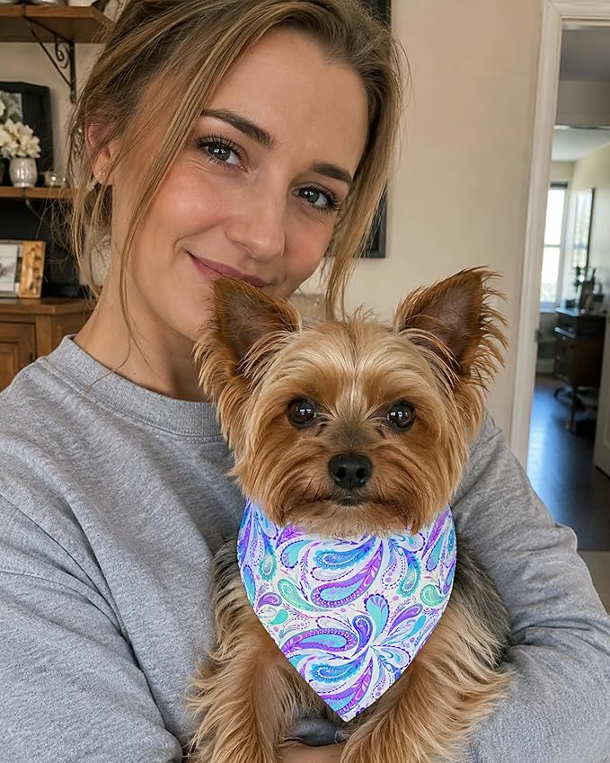 PET SHOW 50 Pack Small Paisley Dog Bandanas Bulk XS Dog Scarves Puppy Floral Bibs Kerchief Set Girl Boy Cats Pet Holiday Party Grooming Accessories