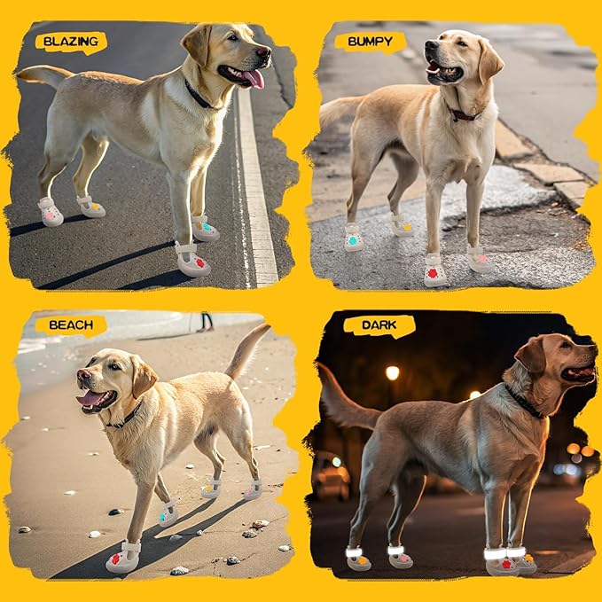 EVA Dog Shoes- Non-Slip Waterproof Dog Booties for Hot Pavement Summer, Easy ON & Off Reflective Adjustable Pet Boots & Paw Protectors, Rugged Sole for Small Medium Large Dog Outdoor Walking (Beige,M)