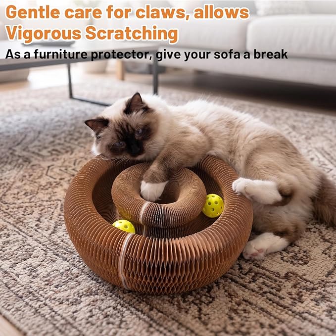 Kitty Kurls Cat Scratcher Toy, Magic Organ Cat Scratching Board Toy for Physical Exercise, Interactive Cardboard Cat Toy for Indoor Kittens/Cats Relieve Boredom, Gray/Brown, S