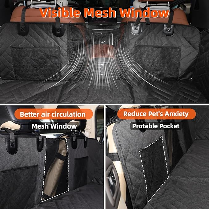 MIROZO Dog Car Seat Cover for Back Seat, 600D Heavy Duty Back Seat Extender for Dogs,Waterproof Pet Seat Protector with 3-Fold Bottom, Large Space Travel Bed Extender for Mid-Size SUV & Small Truck