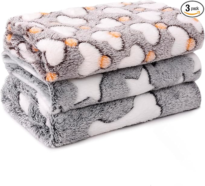 3 Pack Cat and Dog Blanket Soft & Warm Fleece Flannel Pet Blanket, Great Pet Throw Sleep Mat for Puppy Cats Small Dogs Cute Star/Love/Bone (Small 23" x 15")