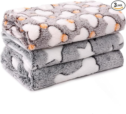 3 Pack Cat and Dog Blanket Soft & Warm Fleece Flannel Pet Blanket, Great Pet Throw Sleep Mat for Puppy Cats Small Dogs Cute Star/Love/Bone (Small 23" x 15")