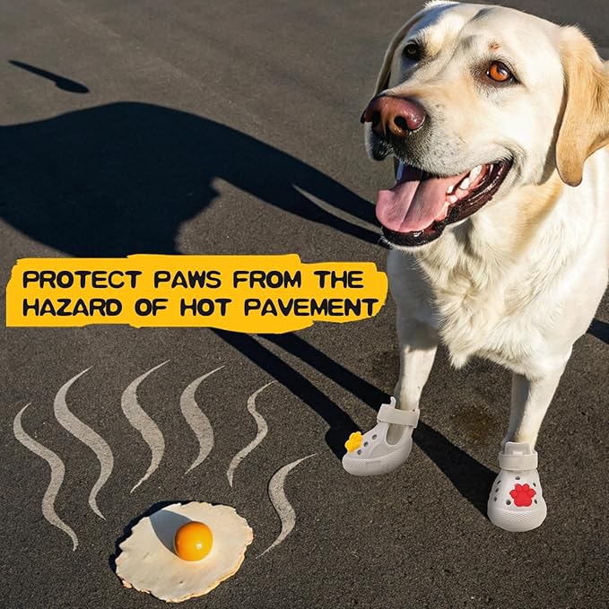 EVA Dog Shoes- Non-Slip Waterproof Dog Booties for Hot Pavement, Easy ON & Off, Reflective Adjustable Pet Boots & Paw Protectors, Rugged Sole for Small Medium Large Dog Outdoor Walking (Beige,S)