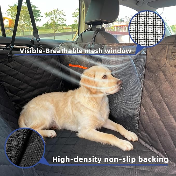 Dog Car Seat Cover for Back Seat,Waterproof Anti-Slip Hammock with Side Flaps, Heavy-Duty 600D Oxford Fabric, Scratchproof Pet Protector, Universal Fit for Cars, Trucks and SUVs