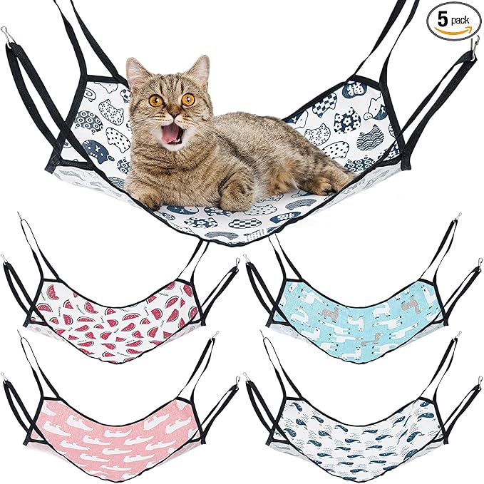 Shappy 5 Pcs Pet Hammock for Cage Hanging Pet Hammock Bed with Metal Hooks Cats Ferret Soft Bed Suitable for Guinea Pig Hamster Gerbil Kittens Cats Cage(Cute)