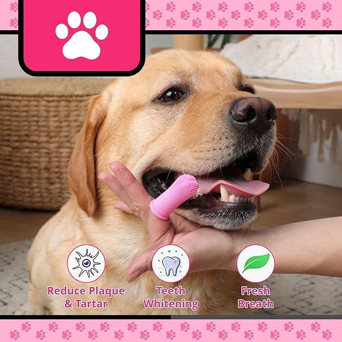 Dog Finger Toothbrush – Soft Silicone Finger Brush for Dogs & Puppies – Gentle Dental Care for Pets – Easy-to-Use Dog Toothbrush for Small, Medium & Large Breeds (Pink/White)
