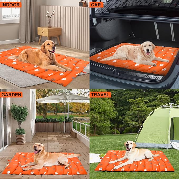 BINGPET Outdoor Travel Dog Bed for Large/Medium Dogs,Portable Waterproof Camping Mat with Carry Bag,Foldable Outside Bed,Machine Washable Indoor Pet Mat for Small,Medium and Large Dogs 35"x51"