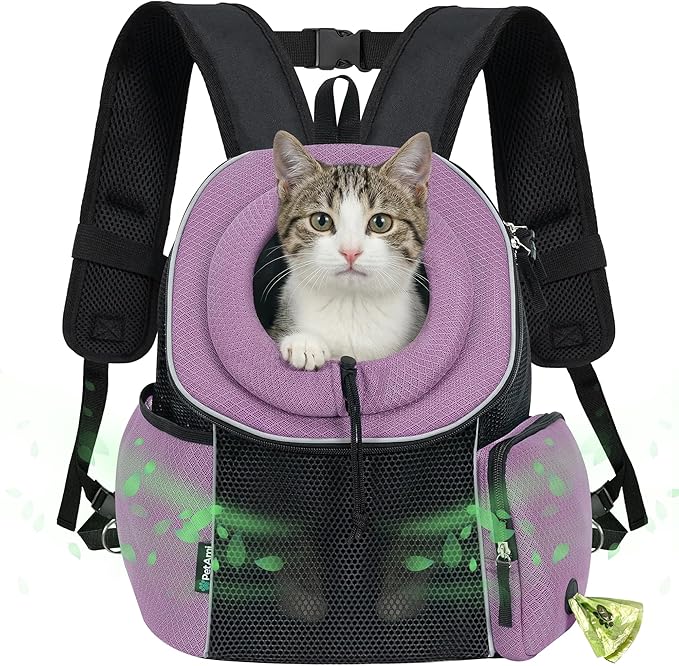 PetAmi Dog Carrier Backpack, Hands Free Front Pet Carrier for Small Medium Cats Puppies, Adjustable Ventilated Reflective Pet Travel Bag for Hiking Camping Biking Walking, Up to 14 lbs, Purple