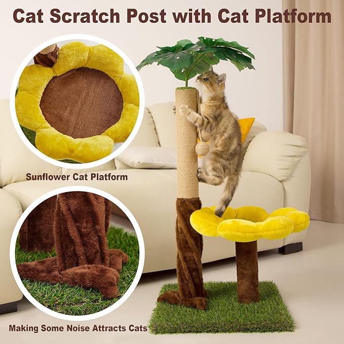 Cat Scratching Post, Cat Scratcher Kitten Scratch Post，Sisal Rope for Indoor Cats, Claw Scratcher for Indoor Cats and Kittens (Sunflower Cat Bed)