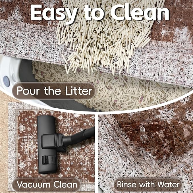 Cat Litter Mat Litter Trapping Mat, 40"x30" Waterproof Urine Proof Litter Box Mat Catcher Mat Non-Slip Washable for Kitty Kitten, Brown