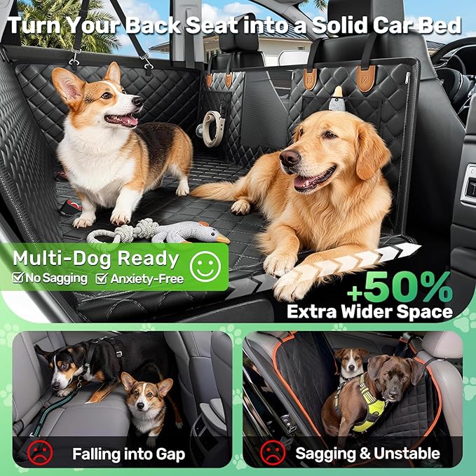 Zanch Heavy-Duty Dog Truck Seat Cover, Flat Solid Back Seat Extender for Multi Large Dogs, Hard Bottom Supports 450 lb, Waterproof Hammock Protector, XL for Full-Size Crew Cab Trucks & SUVs, Matte Blk