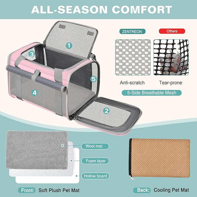 Soft Cat Carrier for Pets Up to 20 Lbs, Collapsible Cat Carrier Bag with Privacy Curtains, Airline Approved Small Pet Carrier for Small Medium Cats Dogs Puppy, Washable Soft Pet Travel Bag Dog Carrier