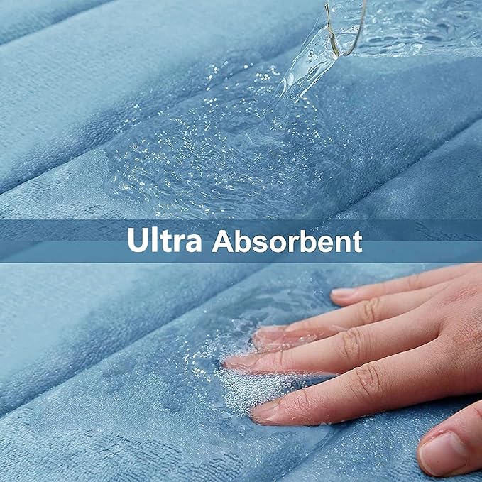Buganda Memory Foam Bath Mat, 44" x 24", Ultra Soft and Non-Slip Bathroom Rugs, Water Absorbent and Machine Washable Bath Rug Runner for Bathroom, Shower, and Tub, Blue