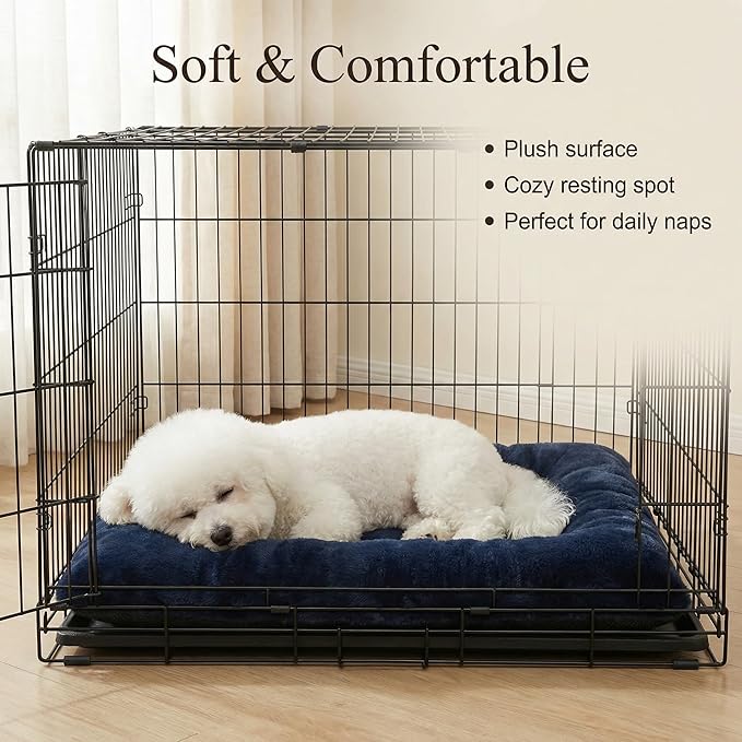 Dog Crate Bed 24x18 for Small Dogs,Washable Dog Crate Mat,Soft Kennel Bed Mattress with Non Slip Bottom,Dark Blue