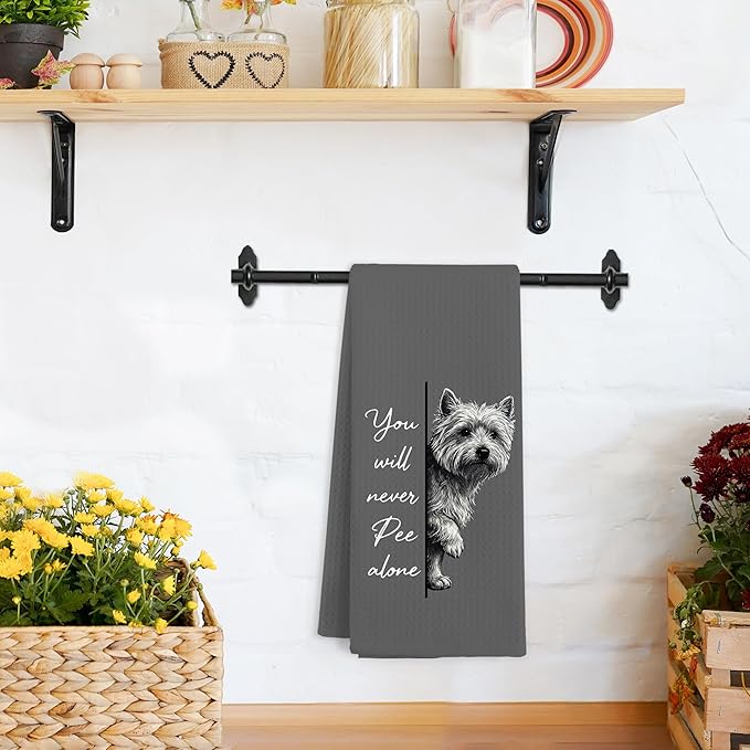 Funny Westie Dog Hand Towels for Bathroom, You Will Never Pee Alone Hand Towels, Westie Dog Lover Dish Tea Towel for Kitchen Bathroom Decor, West Highland Terrier Gifts for Women, 16x24 Inch