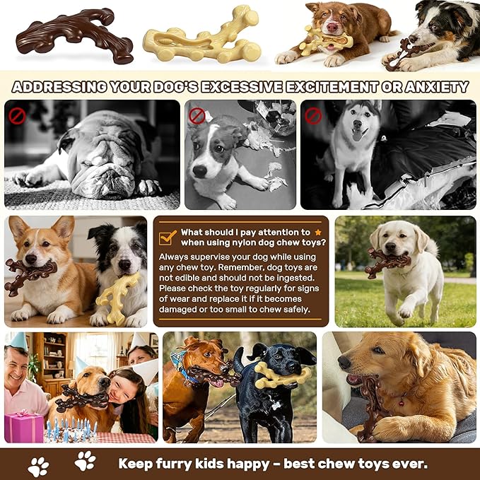 SIHRMIU Dog Chew Toys for Aggressive Chewers, 2 Pack, for Medium/Large Breed, Tough Almost Indestructible Dog Bones for Teeth Cleaning, Training, Boredom and Stimulating
