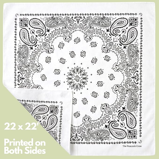 The Peacock Crew Premium Soft Cotton Bandanas Pack for Men and Women Paisley 22 x 22 inches