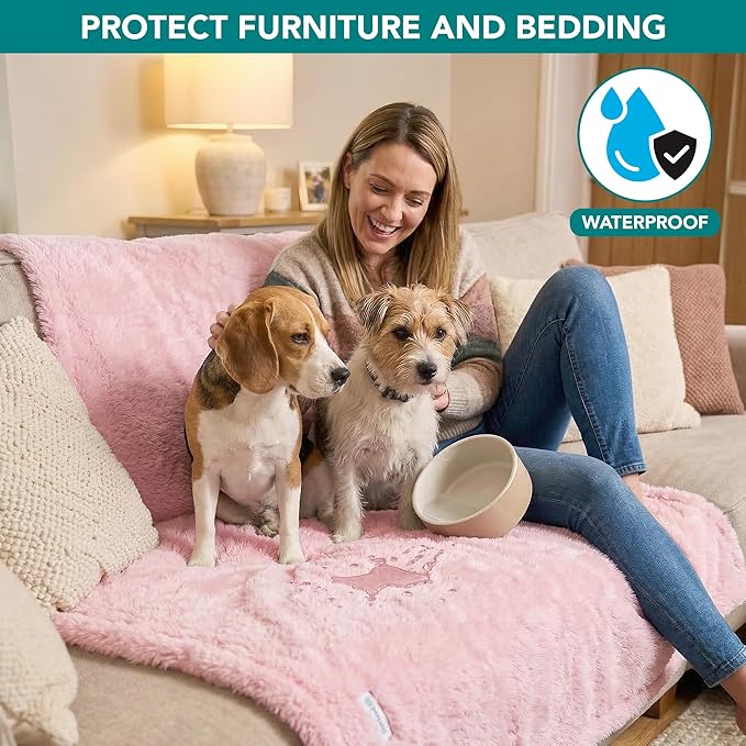 PetAmi Fluffy Waterproof Dog Blanket for Couch and Bed, Reversible Sherpa Pet Throw, Pee Proof Furniture Protector Sofa Cover, Washable Cat Blanket for Small Medium Dogs and Cats (Pink Blush, 24x32)